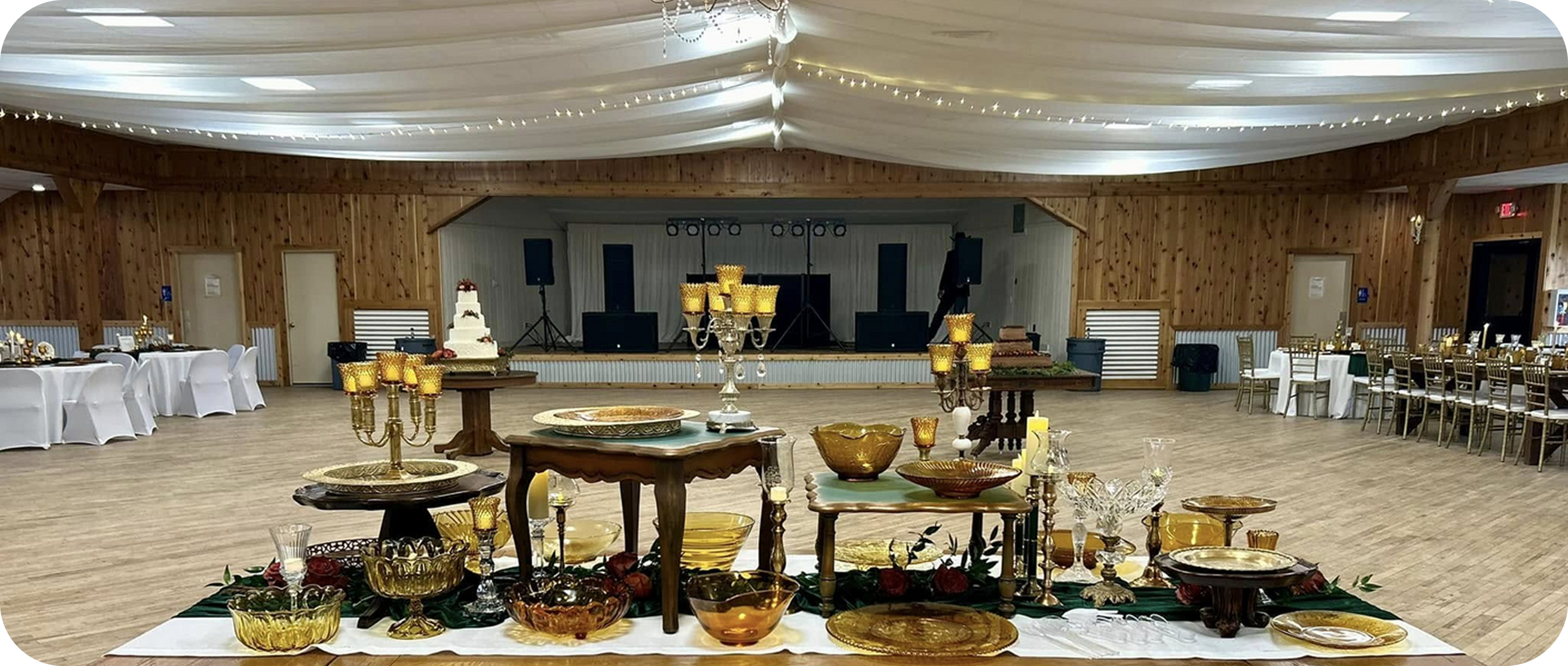 Decorated hall with food and candlelight